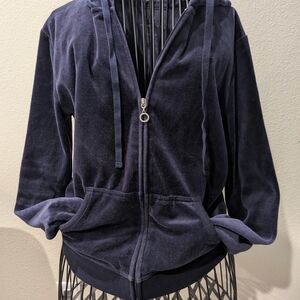 New York & Company Navy Velour Zip Hoodie Jacket